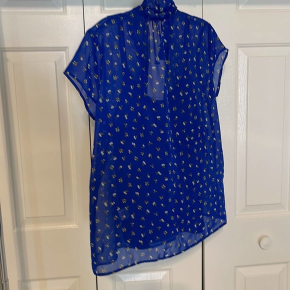 Pleione 2 piece Blue Tank Under Sheer Floral Cap Sleeve Top with Tie Small NWT - Picture 6 of 11